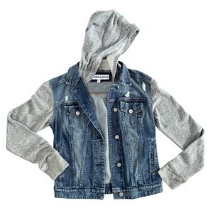 Express Jeans Denim Jacket women’s XS extra small hood distressed #796